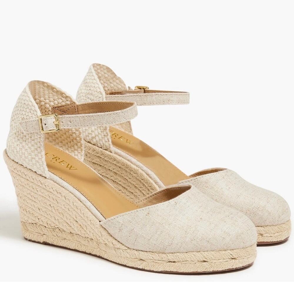 J. Crew NEW Ankle-Strap Espadrille Wedges Heels Shoes Ivory Cream Size 8 $128 - Picture 1 of 12